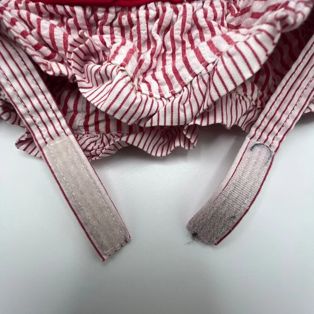Vintage Gymboree Sun Hat 18-24M‎ Red White Stripe Ruffle Chin Strap Girl Toddler